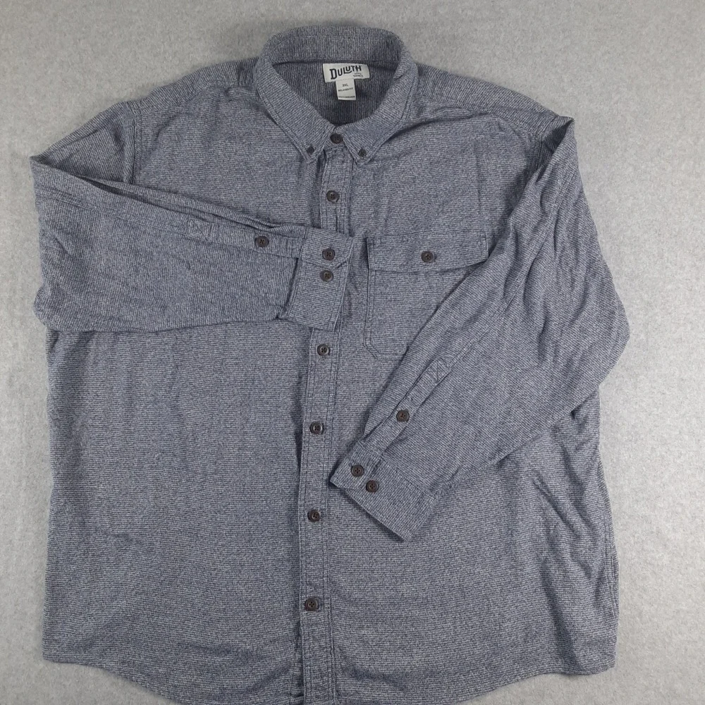 Duluth Trading Co Mens 3XL Relaxed Fit Blue Textured Cotton Button Down Shirt